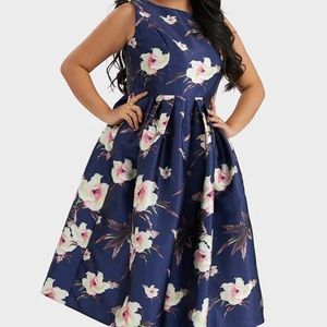 BloomChic Dark Blue Floral Print High Waist Dress